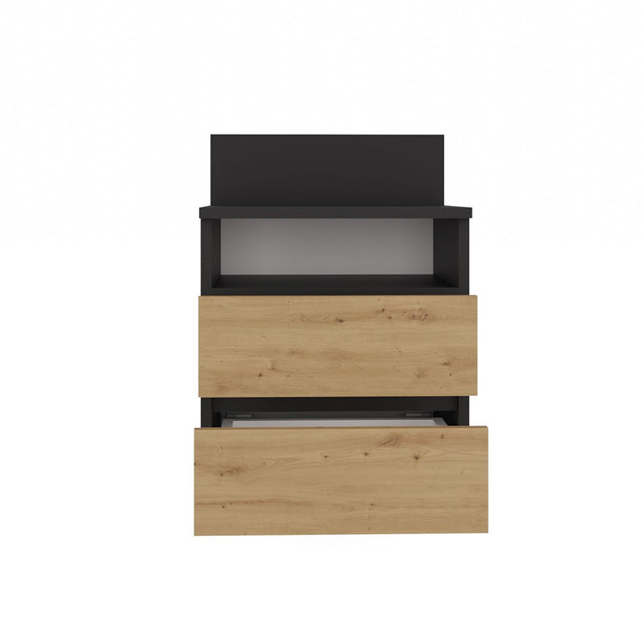 Moderne sengebord med 2 skuffer, antracit og naturfarvet