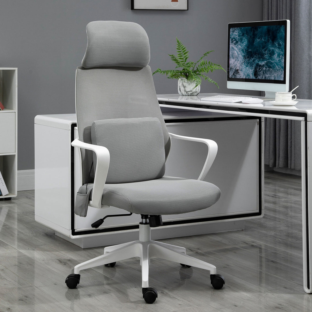 Kontorstol, højdejusterbar drejestol, massagestol, ergonomisk lederstol med massagefunktion, spillestol, nylon, grå, 62 x 60 x 114-122 cm