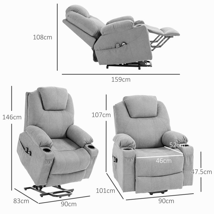 Massagestol stand-up aid seniorstol, 8 vibrationspunkter, 2 sidelommer, kopholder, 90 x 101 x 107 cm, grå