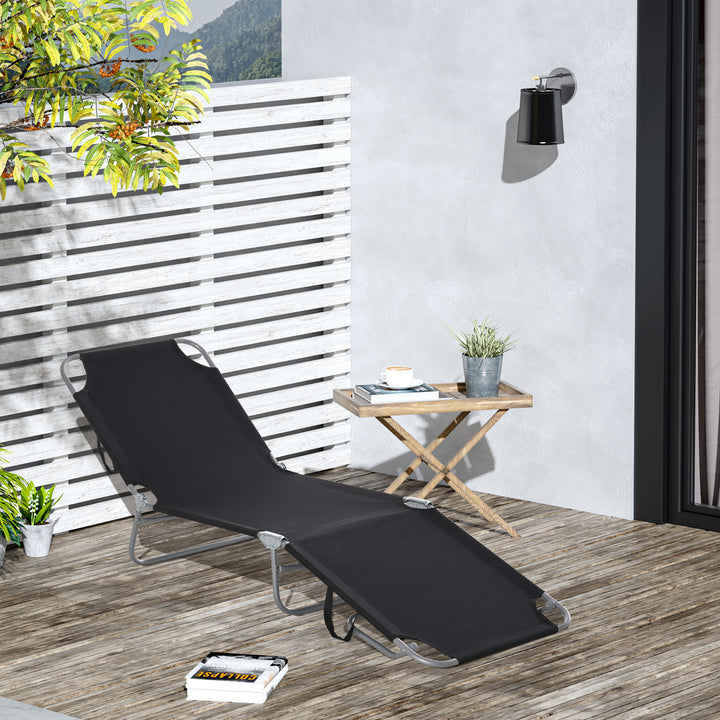 Solseng, foldbar, justerbar ryglæn, rustfri metalramme, 187 x 55 x 24 cm, sort