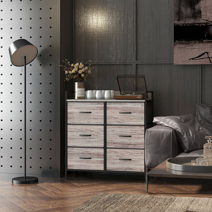 Stofkommode, 6 foldbare skuffer, hylde, stålramme, 79 x 29 x 85, grå