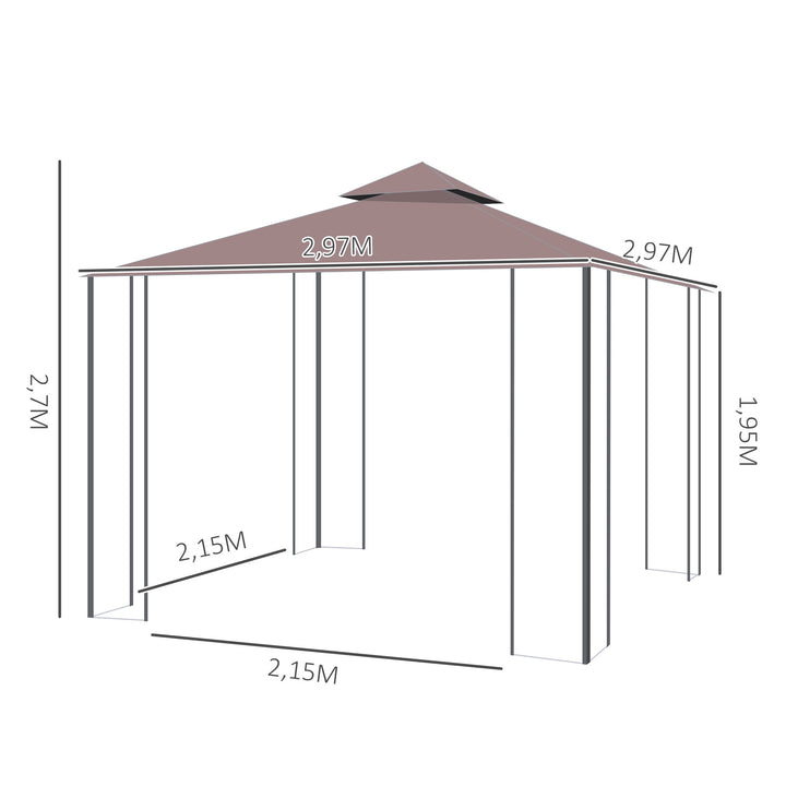 Pavillon havepavillon med myggenet sidevægge, festtelt med dobbelt tag, havetelt 2,97x2,97m