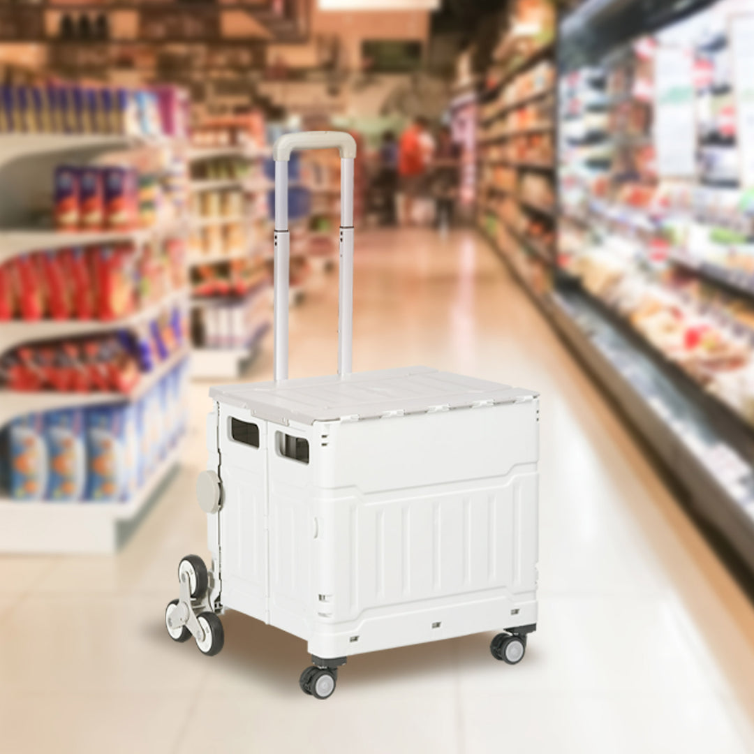 Indkøbsvogn / trolley, sammenklappelig, teleskophåndtag, belastningskapacitet op til 65 kg, hvid