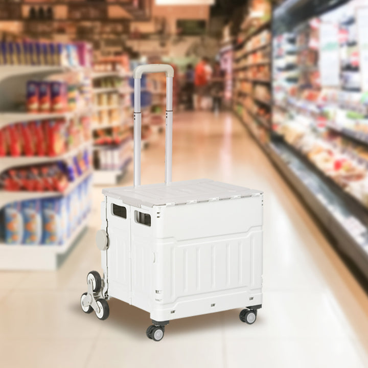 Indkøbsvogn / trolley, sammenklappelig, teleskophåndtag, belastningskapacitet op til 65 kg, hvid