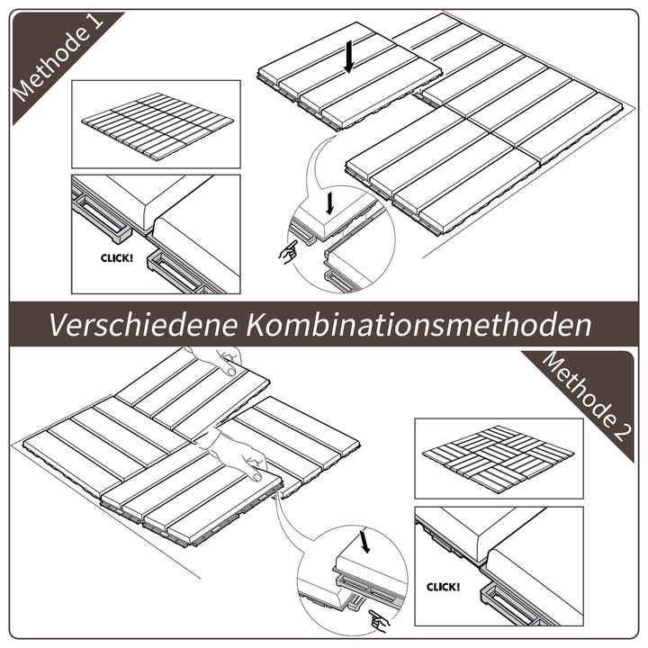 Terrassefliser 30 x 30 cm, 9 stk., 0,81 m², klikfliser, balkonfliser med kliksystem, dræningsfunktion, gulvflise til terrasse/altan, brun