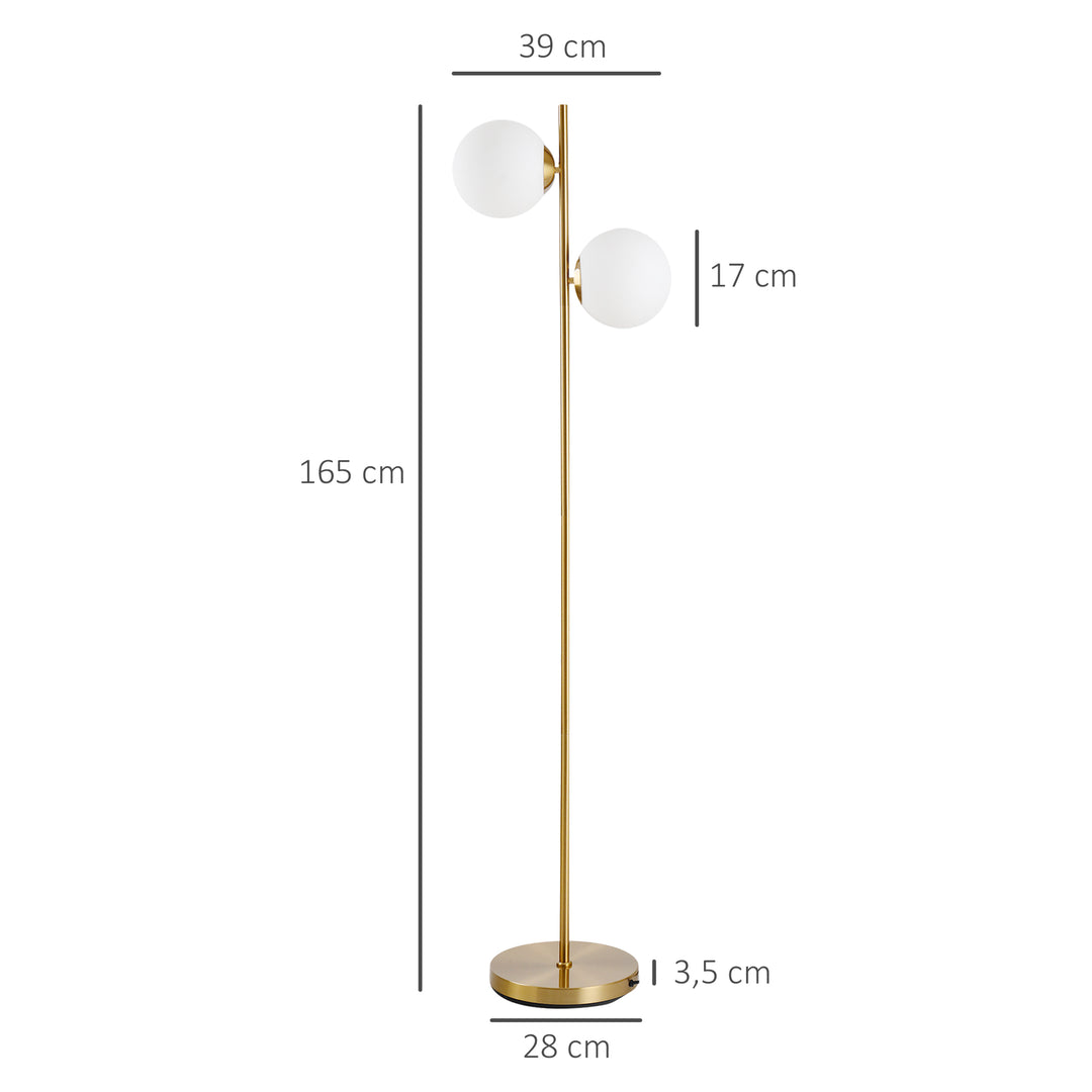 Gulvlampe gulvlampe 2-delt glasskærm, stål+glas, 39 x 28 x 165 cm (gylden+hvid)