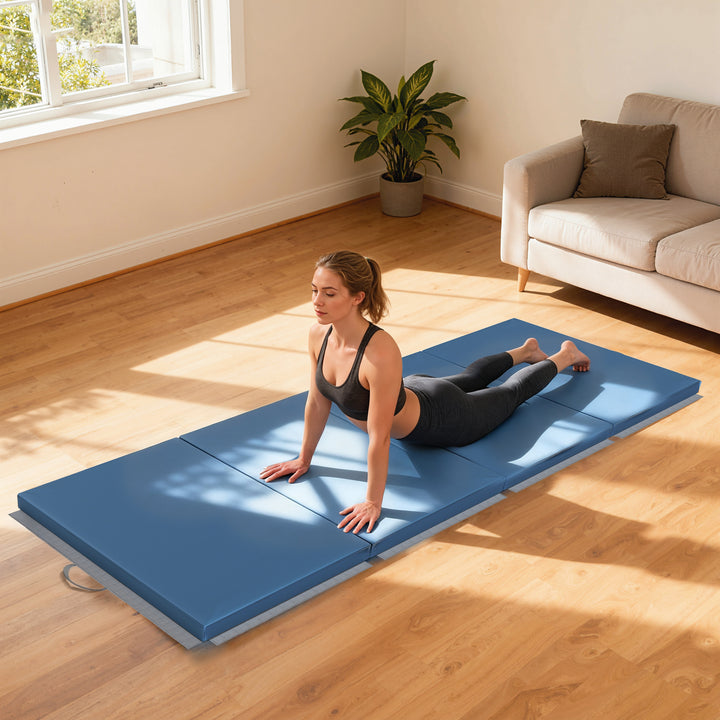 Træningsmåtte, foldbar fitnessmåtte, sportsmåtte med håndtag til yoga, MMA, fitness, Pilates, 240 x 120 x 5 cm, lyseblå