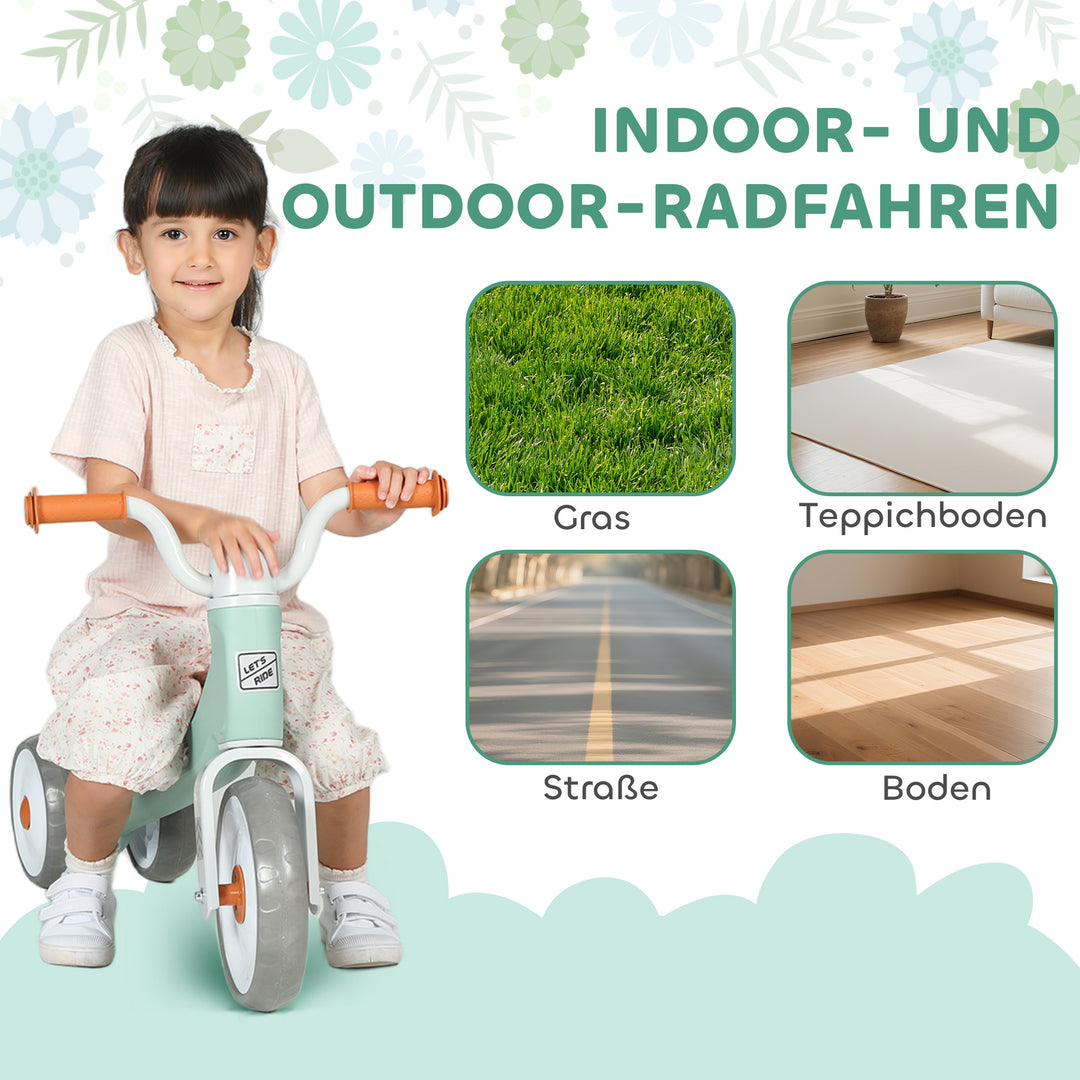 Balancecykel til småbørn uden pedaler, 3 lydløse hjul til 12-36 måneder drenge og piger, indendørs udendørs, grøn