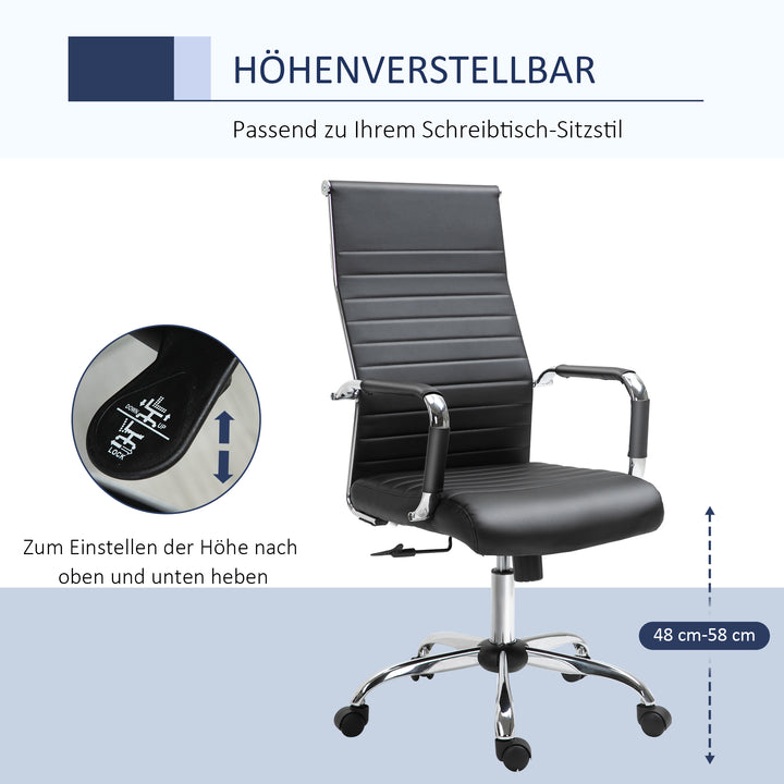 Kontorstol ergonomisk skrivebordsstol med vippefunktion chefstol højdejusterbar drejestol polstret kunstlæderskum sort 54 x 62 x 104-114 cm