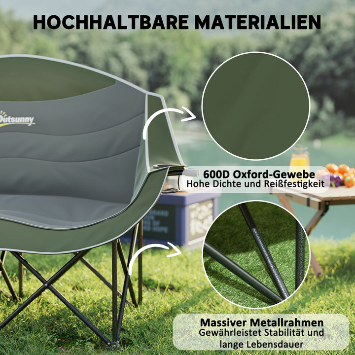 Sammenklappelig 2-personers campingstol med kopholder og bæretaske, lasteevne op til 250 kg, grøn