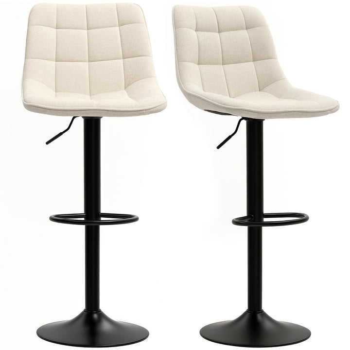 Moderne barstol, sæt med 2 drejebarstole med ryglæn, højdejusterbar, med fodstøtte, polstret, beige