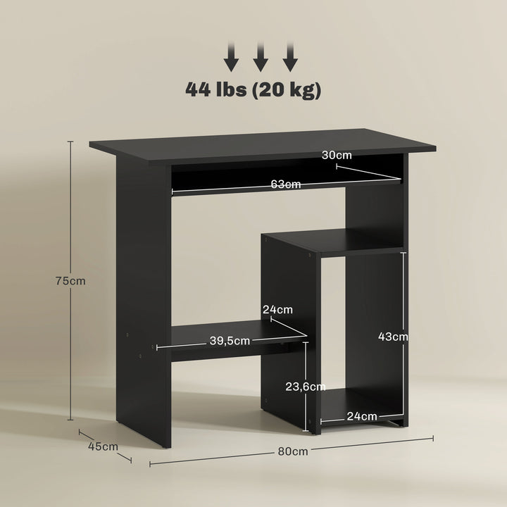 Computerbord, skrivebord, spånplade, metal, 80 x 45 x 75 cm, sort