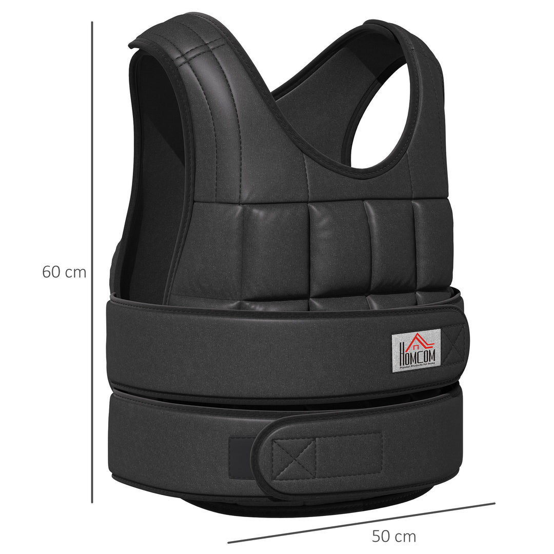 30 Kg vægtvest træningsvest med 35 vægtposer justerbar styrketræning fitness oxford metal sort 60 x 50 cm