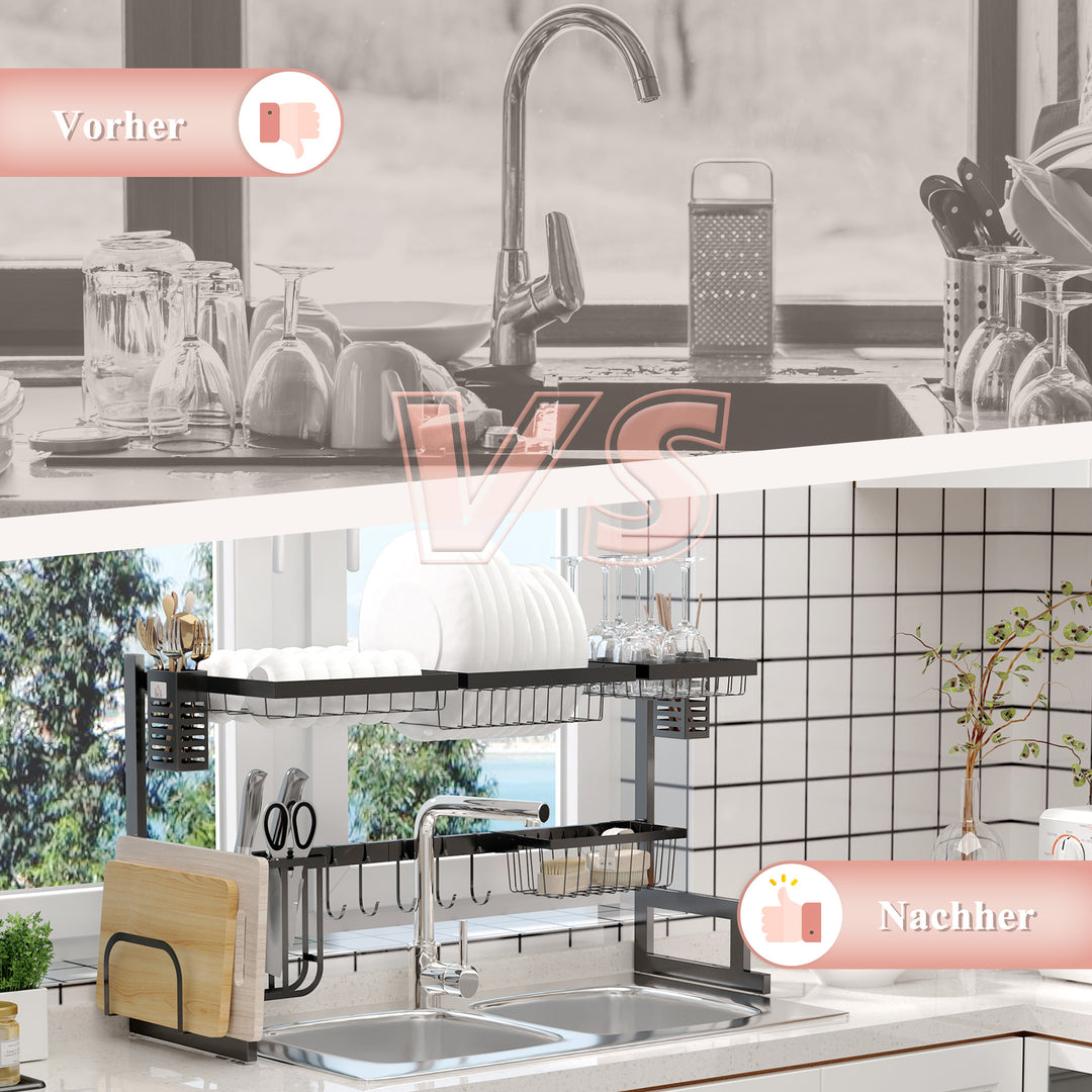 Opvaskestativ, modulær metalopvaskeholder, kan holde op til 23 kg, sort