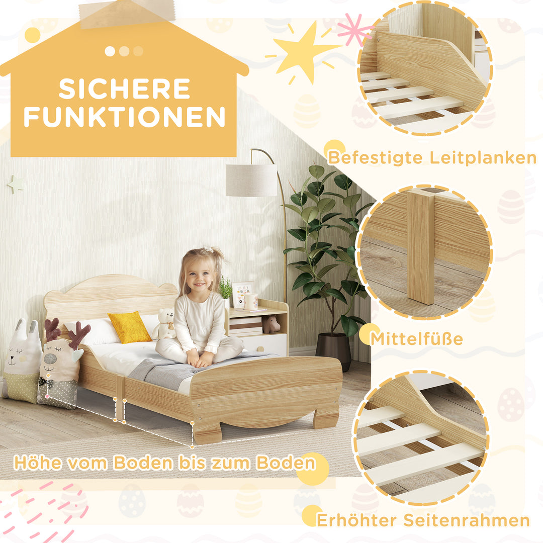 Børneseng, ungdomsseng, husseng med bjørnedesign, legeseng til 3-6 år gamle børn, 143,5 x 80 x 55 cm, naturtræ