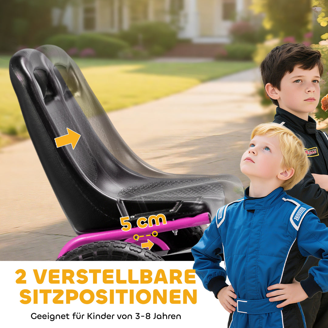 Pedal-gokart til børn, højdejusterbart sæde, EVA-hjul, bremse, kobling, alder 3-8, pink