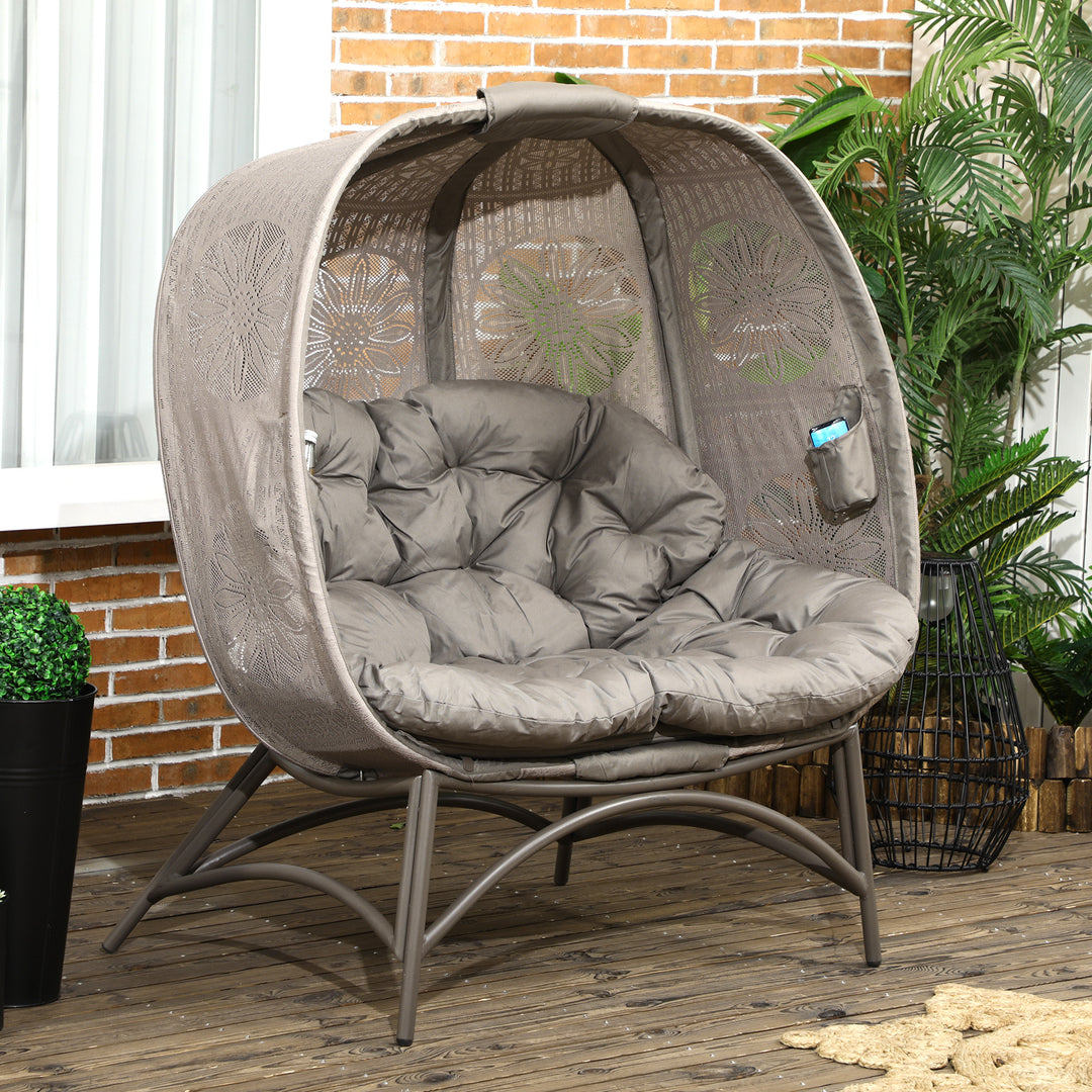 Havestol til 2 personer, foldbar, stor sædehynde, stålstel, farve: sand, 126 x 75 x 142 cm