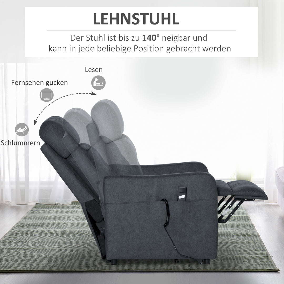 Lænestol inklusiv fjernbetjening, udtrækkelig fodstøtte, 71 cm x 94 cm x 104 cm, grå