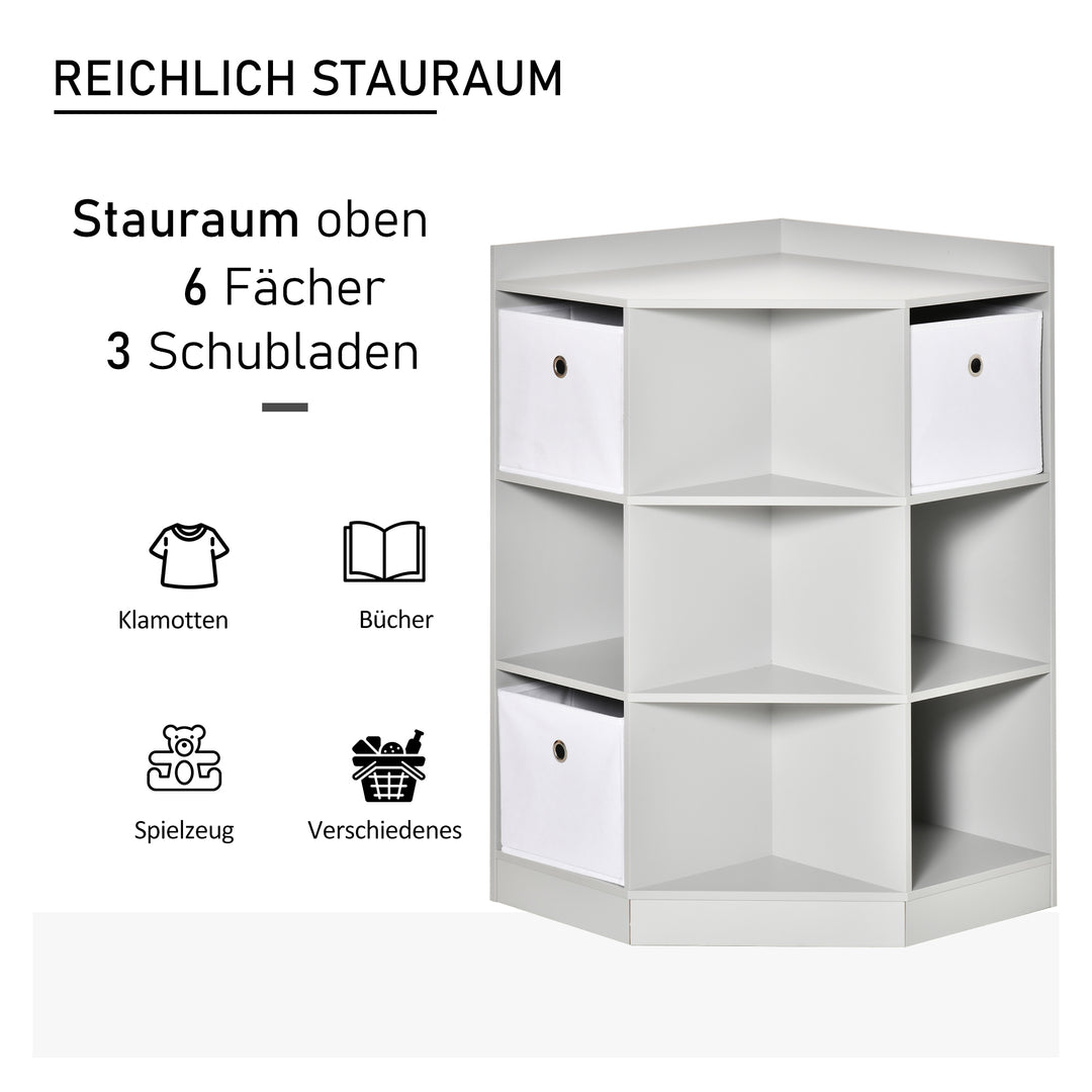 Opbevaringshylde til børn, 3 non-woven skuffer, mdf, anti-tip, grå