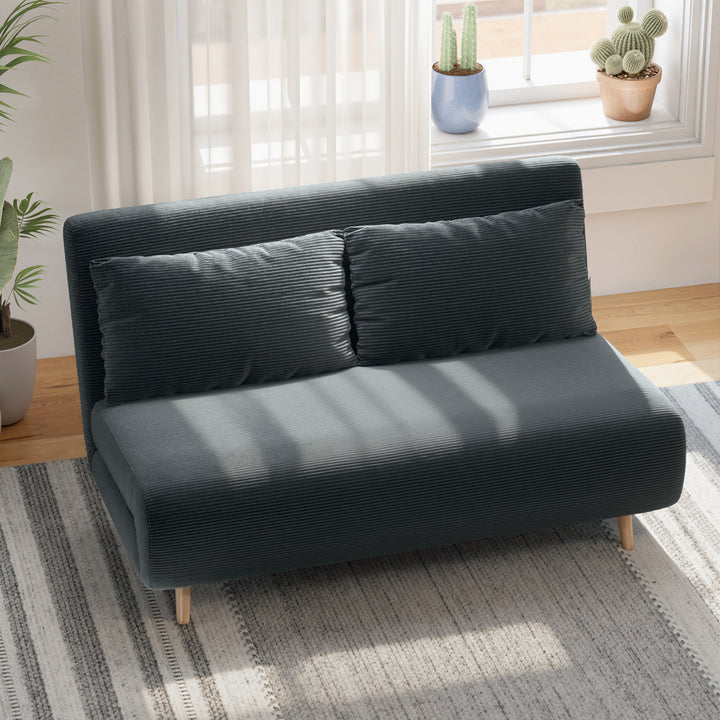 Sovesofa, gæsteseng, 3-positions justerbar ryglæn, corduroy-look, op til 120 kg, 141 x 90 x 81 cm, mørkegrå