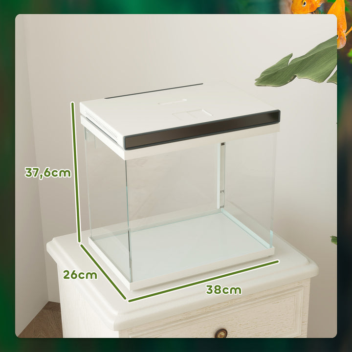26-Liters akvarium med filter, led-belysning, vandpumpe, til forskellige fiskearter, ca. 38 x 26 x 38 cm