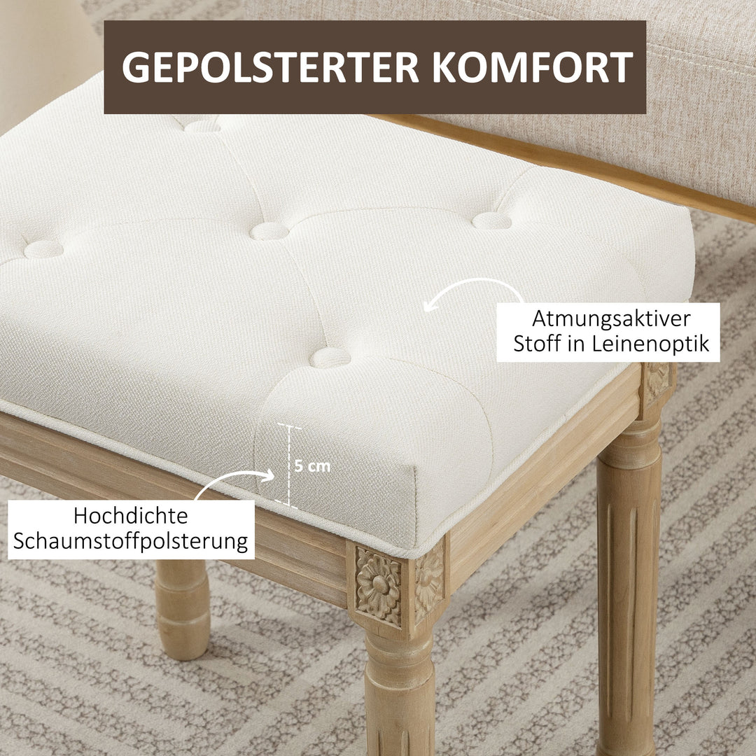 Hørskammel, polstret bænk, fodskammel med polstret sæde, træben, 42 x 32 x 46,5 cm, beige