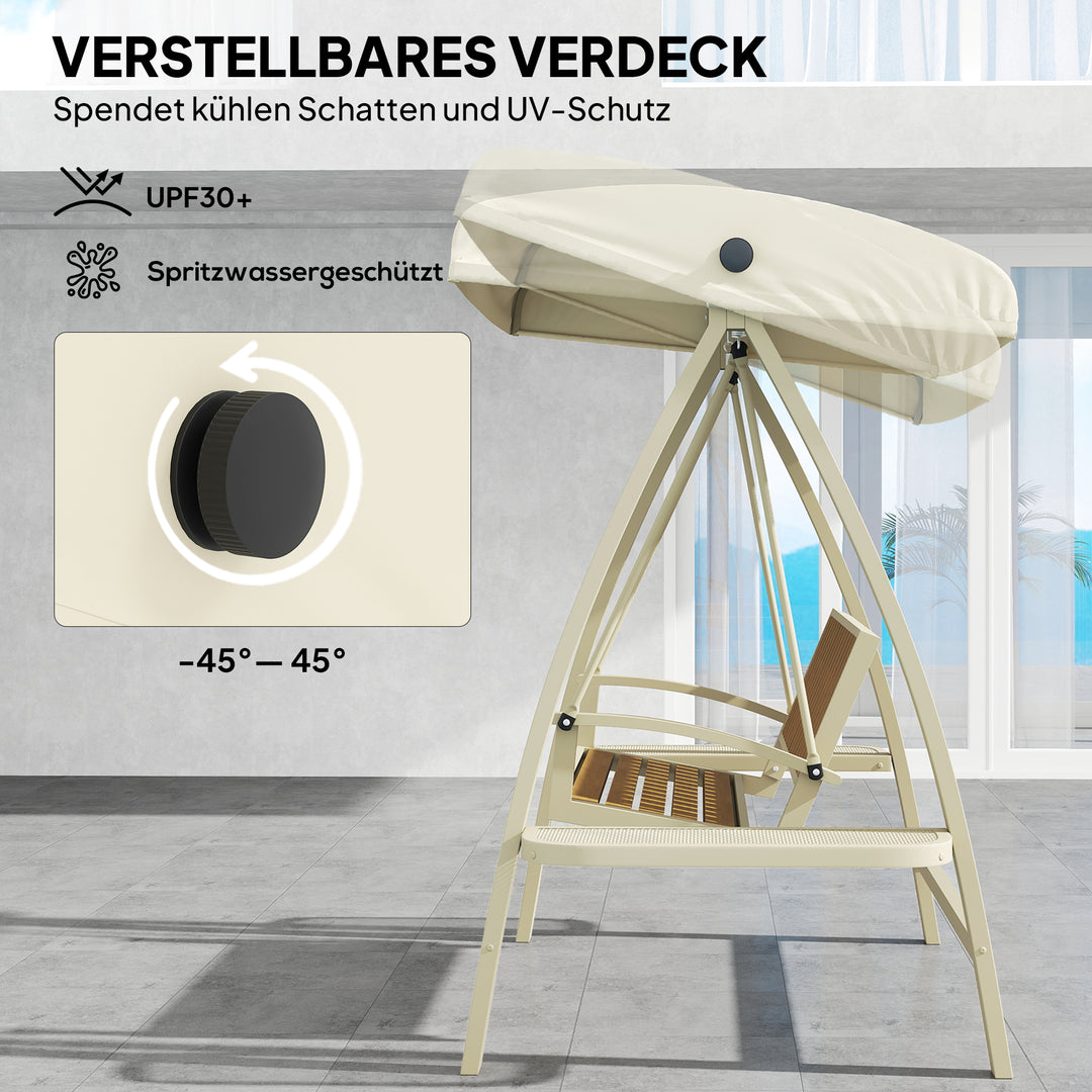 2-Personers havegynge med justerbart soltag og sidebord, 200 x 120 x 190 cm, beige