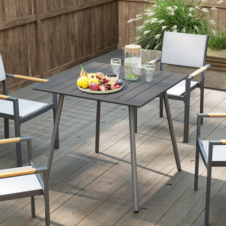 Havebord, udendørs spisebord til 4 personer, stålramme, let at rengøre, rustbestandig, 80 x 80 x 74 cm, grå