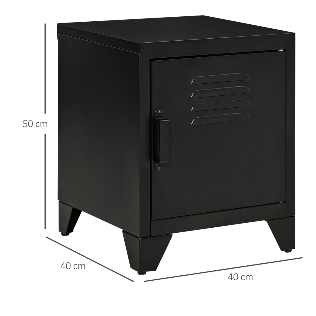 Natbord, sidebord med justerbar hylde, dør, natbord til soveværelse, stue, metal, sort, 50 x 40 x 47,5 cm