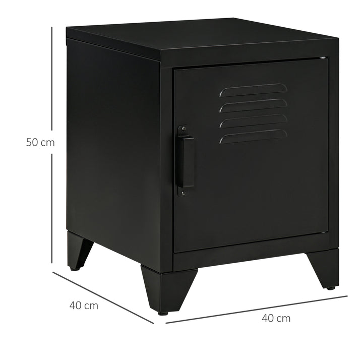 Natbord, sidebord med justerbar hylde, dør, natbord til soveværelse, stue, metal, sort, 50 x 40 x 47,5 cm