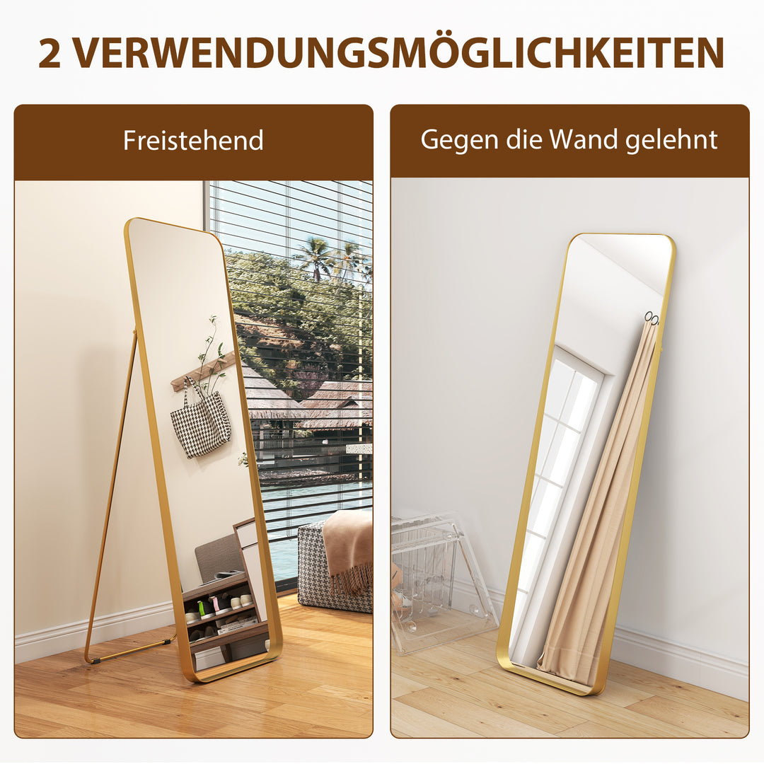 Helfigursspejl, fritstående, vipbart, metalramme, mdf, 160 x 50 cm, guld