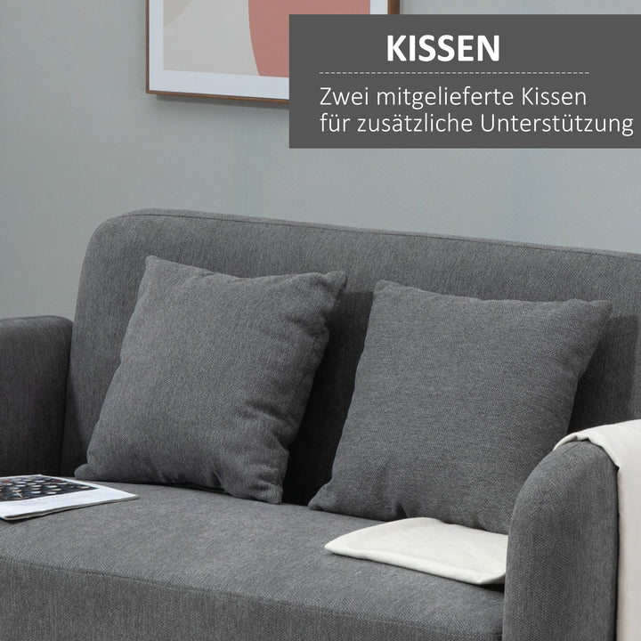 2-personers sofa med 2 puder, lille loveseat med fløjlstop, moderne polstret sofa til stue, soveværelse, lille værelse, grå 130 x 70 x 80 cm