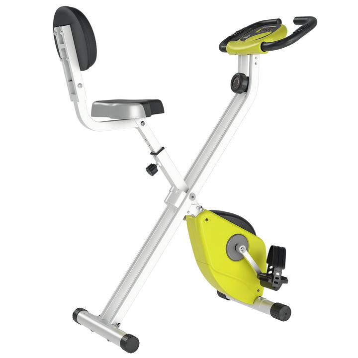 Motionscykel sammenklappelig magnetisk hjemmetræner med lcd-skærm, 8 niveauer justerbar magnetisk modstand, pladsbesparende fitnesscykler til hjemmet gul+hvid