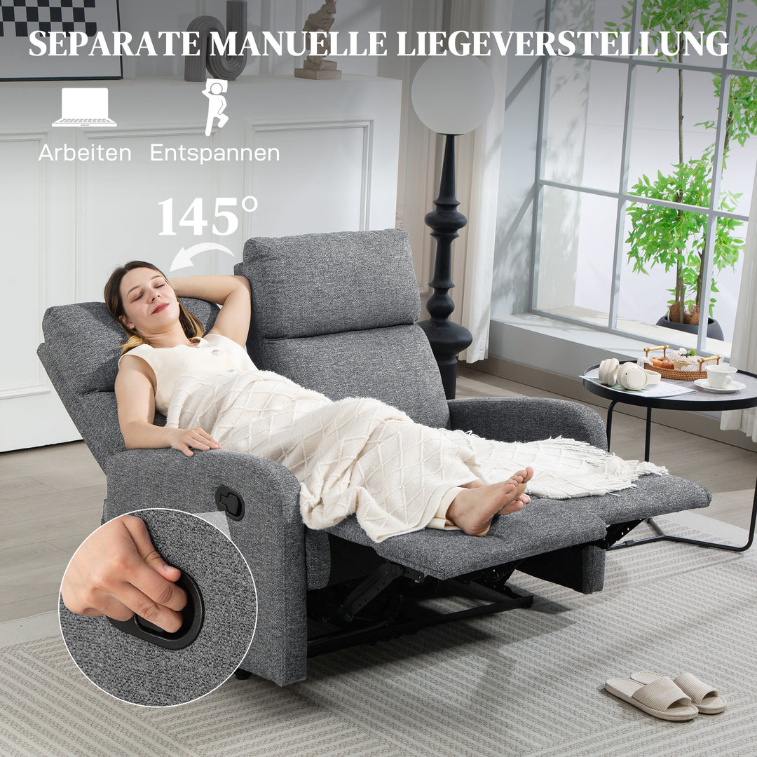 2-personers sofa, individuelt justerbare ryglæn, fodstøtte, stofbetræk, stål, grå