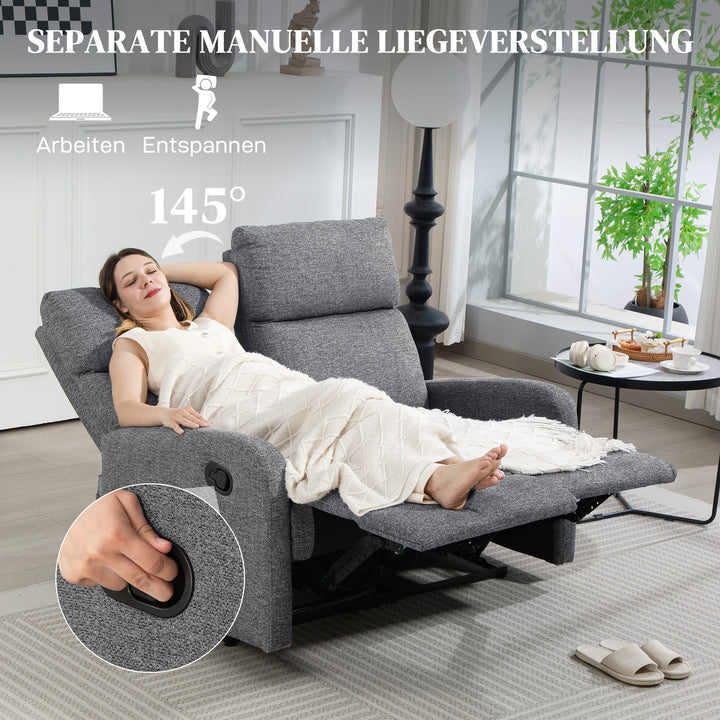2-personers sofa, individuelt justerbare ryglæn, fodstøtte, stofbetræk, stål, grå