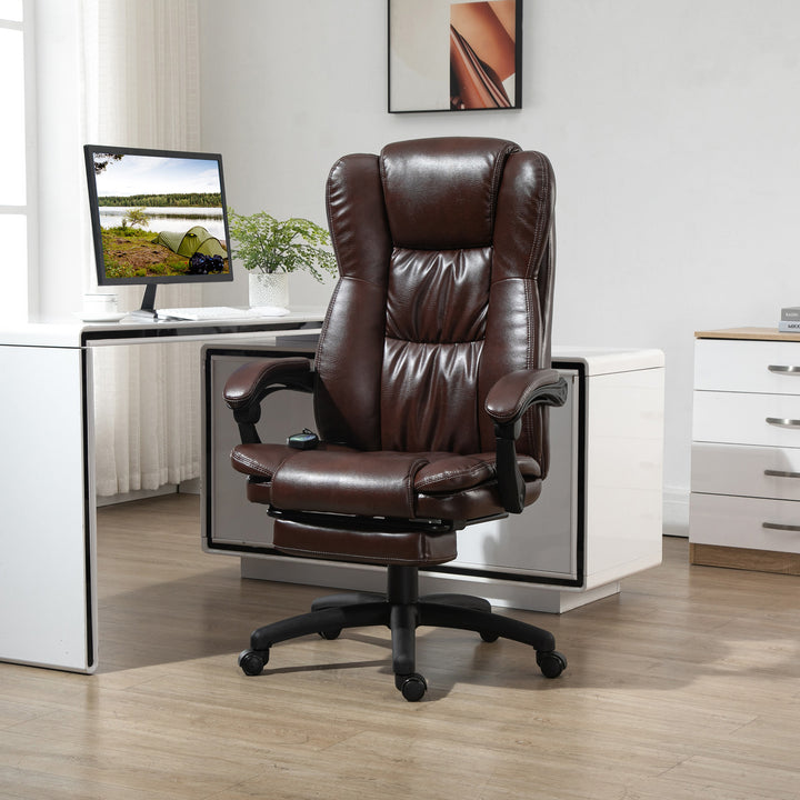 Justerbar drejestol med fodstøtte, nakkestøtte, massagefunktion, kunstlæder, 68,5 x 68,5 x 113-121 cm, brun
