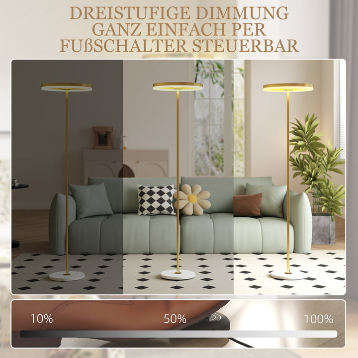Gulvlampe, fodkontakt, metalstruktur, akrylskærm, 4000k, dæmpbar, guld