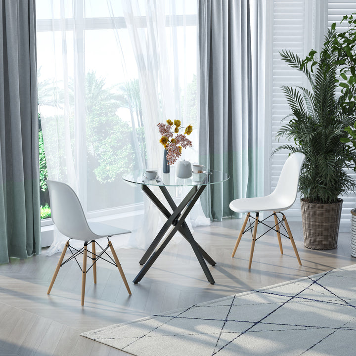 Moderne glas spisebord, 80 cm diameter, køkkenbord med hærdet glasplade og metalben, til 4 personer