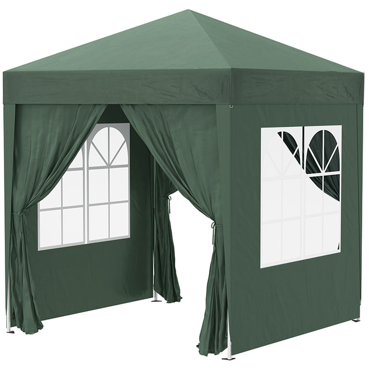 Foldbart pavillon, øltelt, 4 aftagelige sidepaneler, 2 vinduer, metalramme, 2 x 2m, mørkegrøn