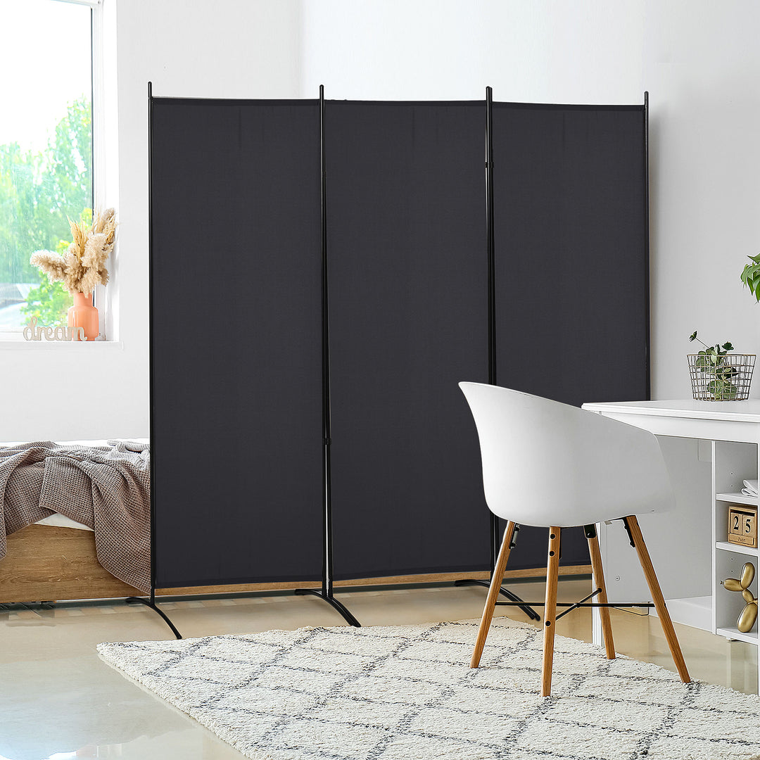 Rumdeler, 3-panels privatlivsskærm, rumdeler med metalramme, sort