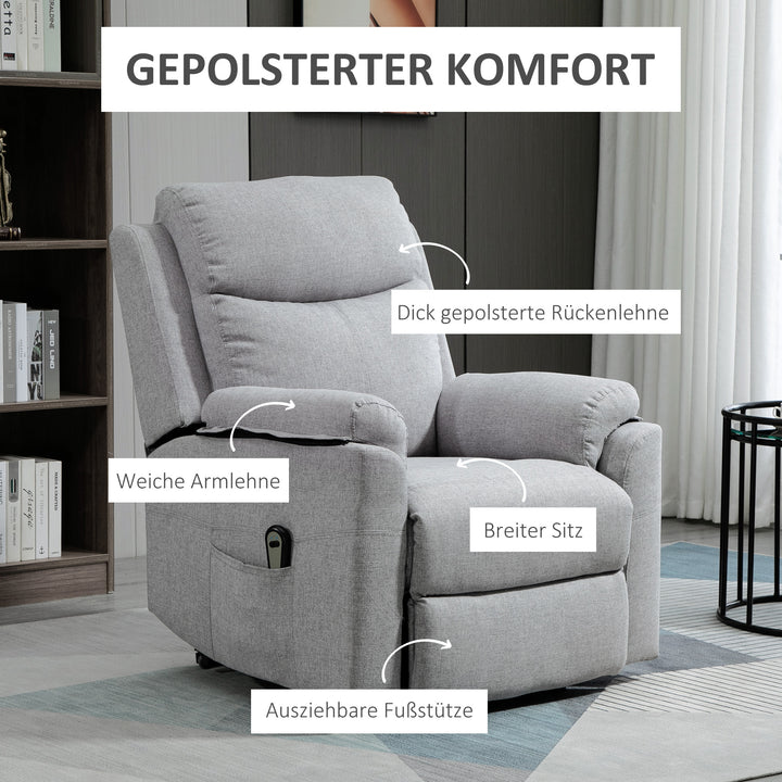 Elektrisk lænestol med ståhjælp, lænefunktion, fjernbetjening, pocketfjederkerne, op til 120 kg, grå