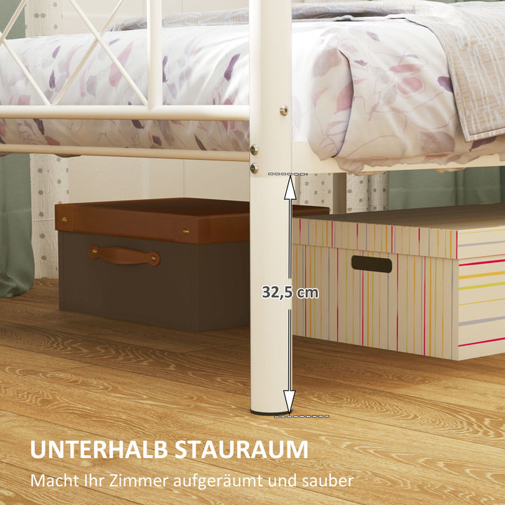 Enkeltsengestel med høj hovedgærde, nem montering, opbevaring under sengen, stål, hvid