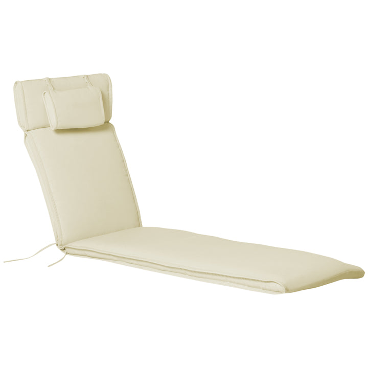 Liggehynde, haveliggestol med aftagelig nakkestøtte, betræk polyester + bomuldsfiber, cremehvid, 198 x 53 x 5 cm