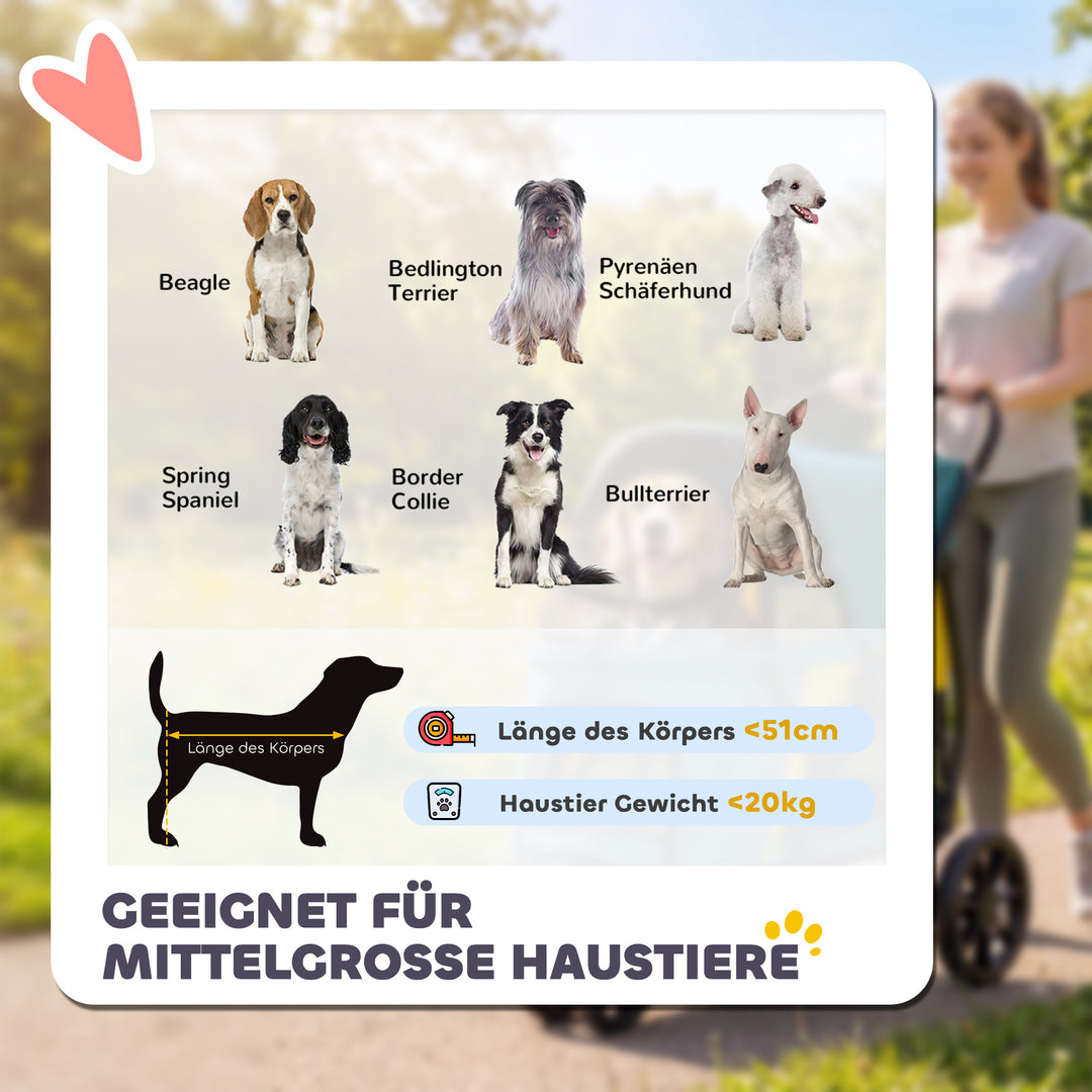 Sammenklappelig hundebåren/hundevogn til hunde op til 20 kg med hynde, netvinduer, baglomme, 92 x 63 x 95 cm, mørkegrøn