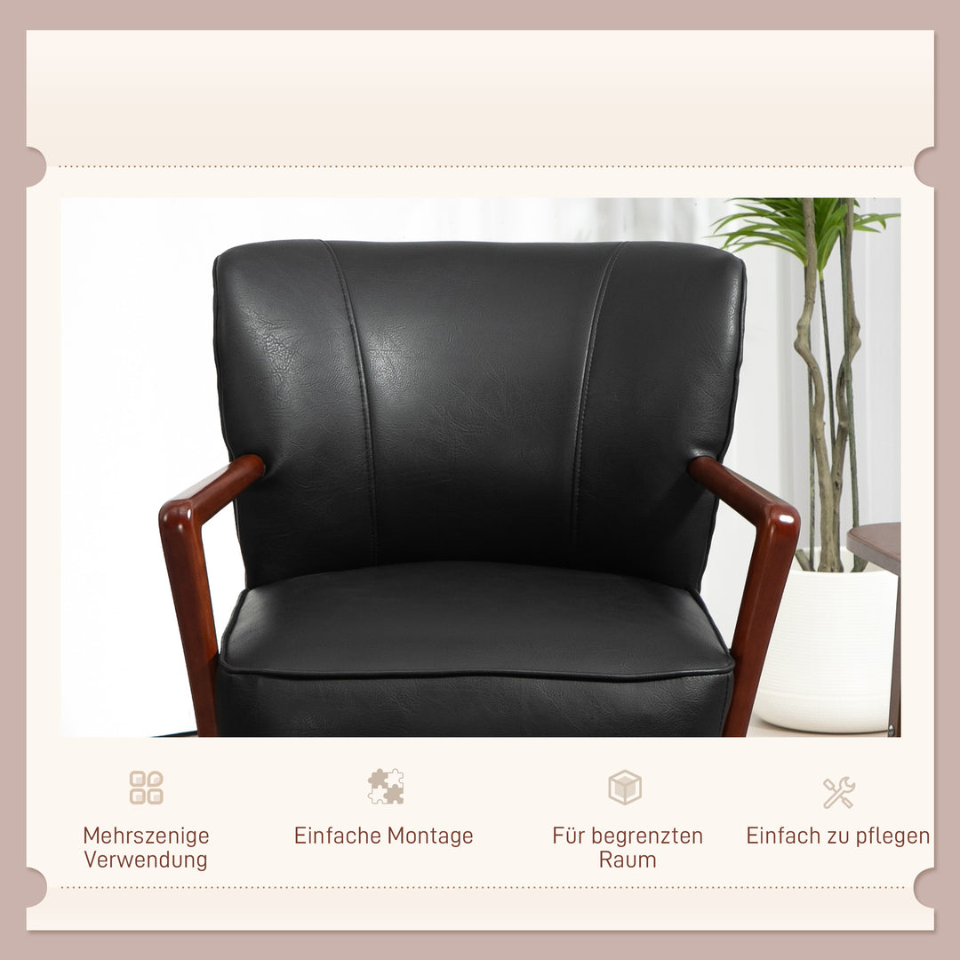Accentstol, bredt sæde, læderlook, træramme, op til 120 kg, 67 x 77 x 80 cm, sort