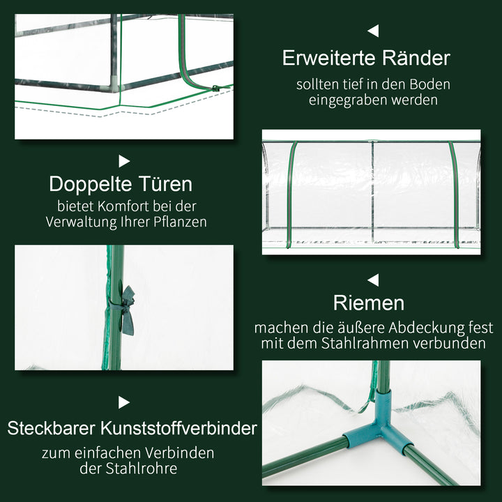 Drivhus, væksthus med dør, kold ramme, plantehus, plantedyrkning, stål, plast, 200 x 100 x 80 cm, grøn