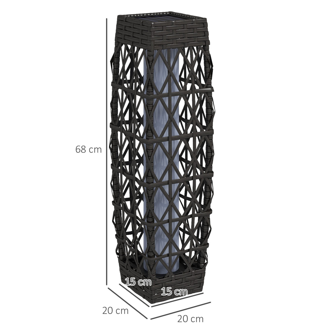 Rattan udendørslampe, solcelledrevet havelampe, automatisk tænding, LED, vejrbestandig, metalramme, 20 x 20 x 68 cm, grå