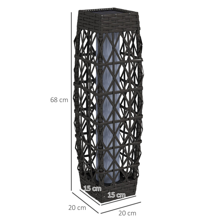 Rattan udendørslampe, solcelledrevet havelampe, automatisk tænding, LED, vejrbestandig, metalramme, 20 x 20 x 68 cm, grå