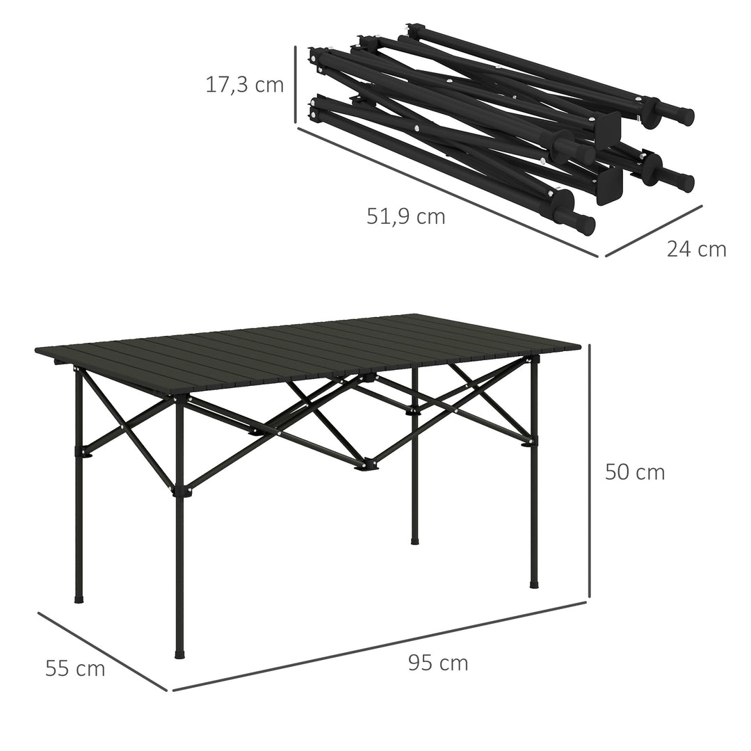 Campingbord klapbord med oprullbar bordplade havebord af aluminium 2 personer 95 x 55cm sort
