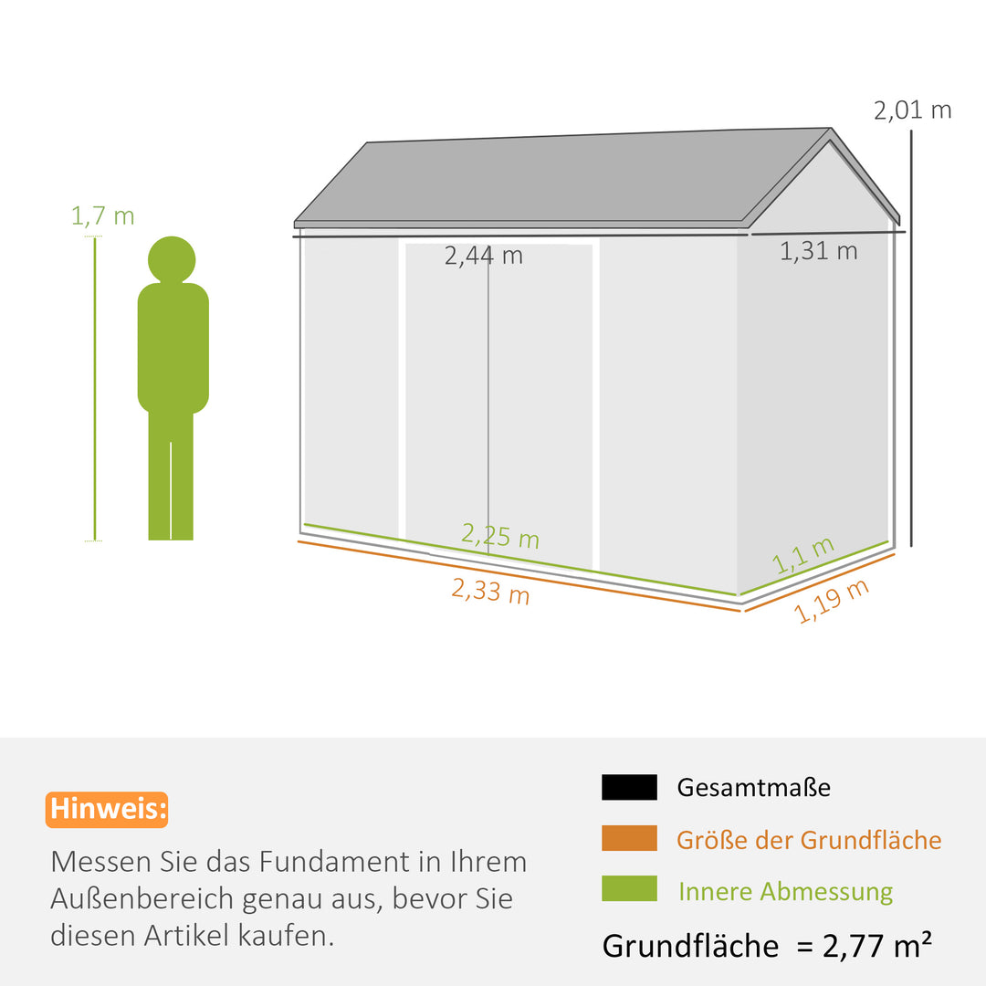 Haveskur 2,77 m², redskabsskur med trælook, 2 vinduer, dobbeltdør, ventilation, gulv, lås, handsker